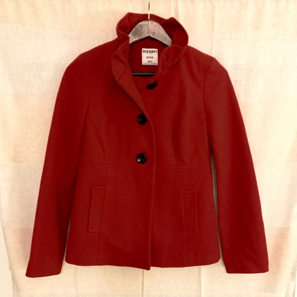 Red Pea Coat w/ Ruffle Collar! - Picture 2 of 7